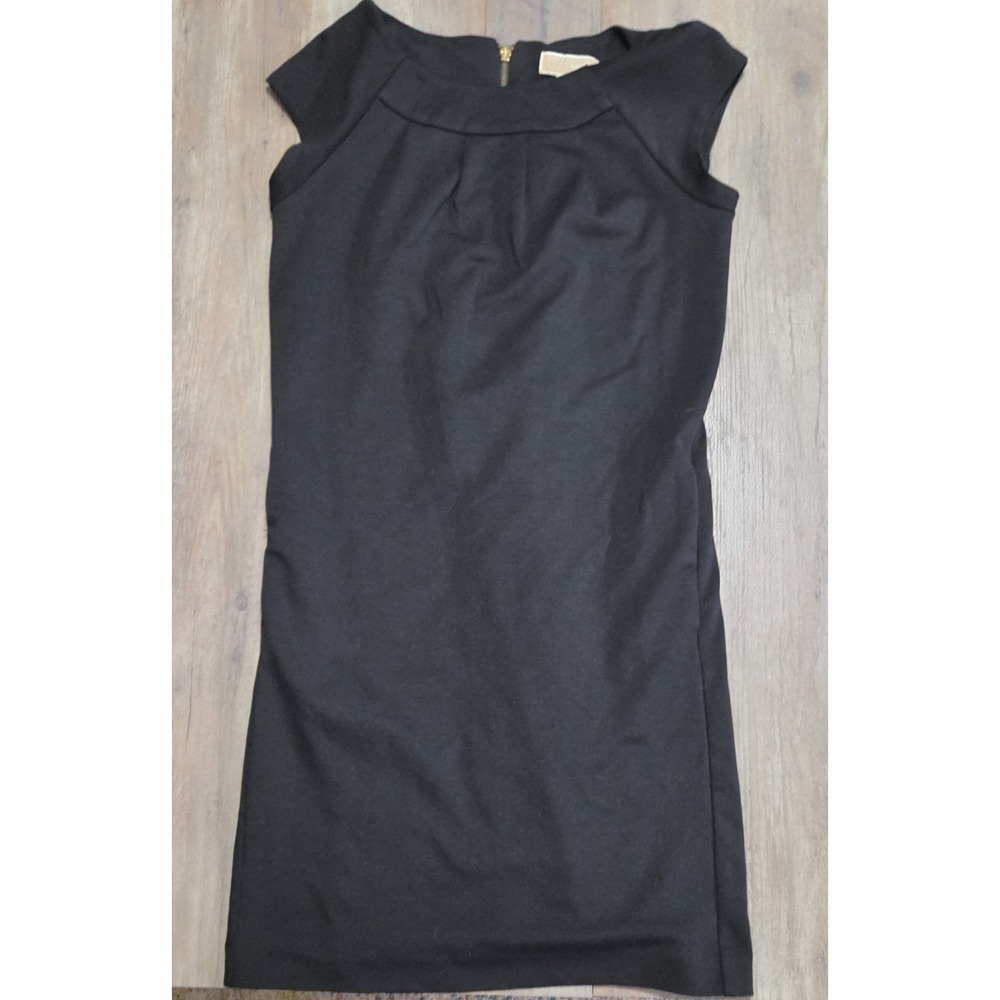 Michael Kors Women Sheath Black Knee Length Dress W/Mock Neck, Zipper Back Sz 6